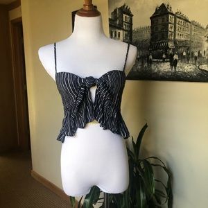 Boutique blue & white striped crop top